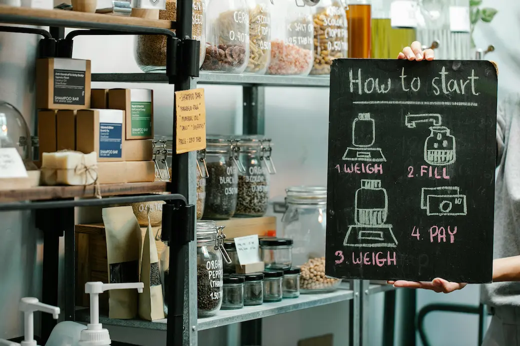 Shopping in a bulk store with glass jars